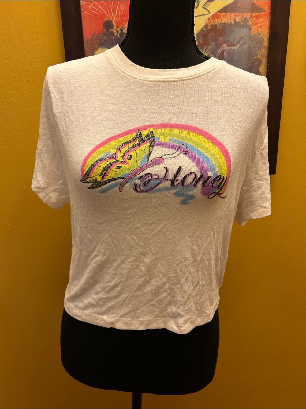 Forever 21 Rainbow Butterfly Stretchy Airbrush Crop Tee Size XL